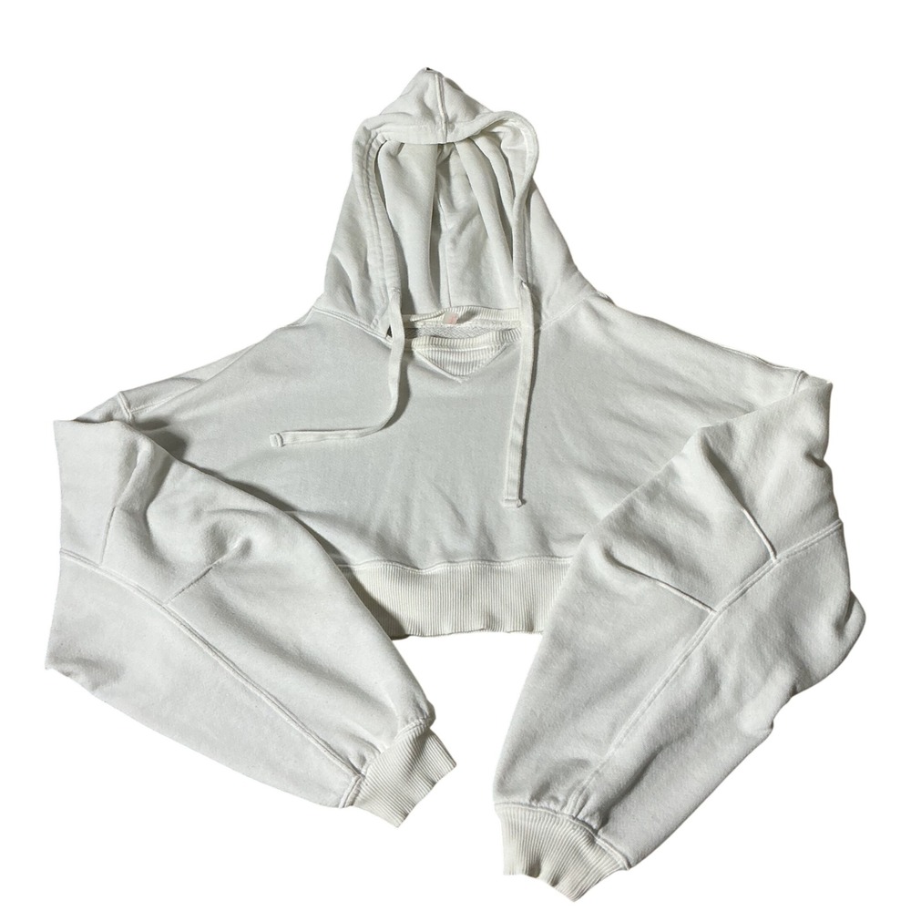 FP Movement Cropped Pullover Hoodie Women XS White Bell Sleeve Athleisure Boxy
